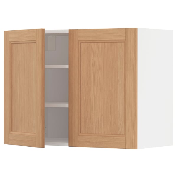 METOD Wall cabinet with shelves/2 doors, white/Vedhamn oak, 80x37x60 cm