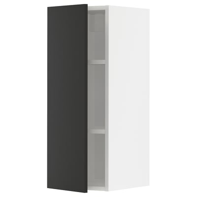 METOD kitchen cabinet in black with white interior, rectangular, two shelves.