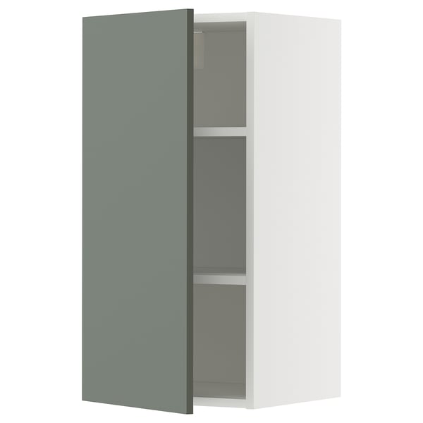 METOD Wall cabinet with shelves, white/Nickebo matt grey-green, 40x37x80 cm