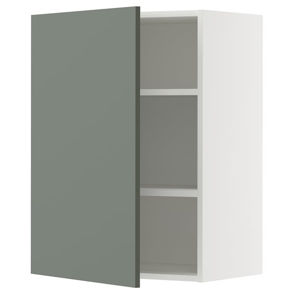 METOD Wall cabinet with shelves, white/Nickebo matt grey-green, 60x37x80 cm