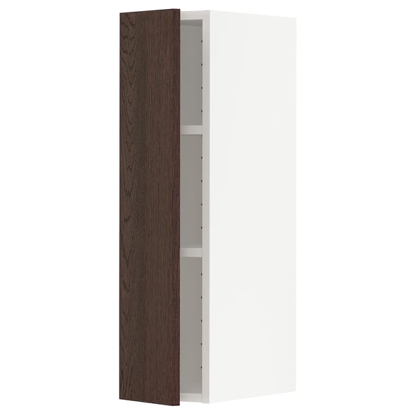 METOD Wall cabinet with shelves, white/Sinarp brown, 20x37x80 cm