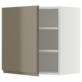 METOD Wall cabinet with shelves, white/Voxtorp high-gloss dark grey-brown, 60x37x60 cm