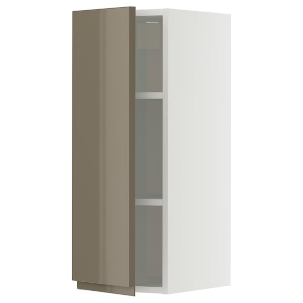 METOD Wall cabinet with shelves, white/Voxtorp high-gloss dark grey-brown, 30x37x80 cm