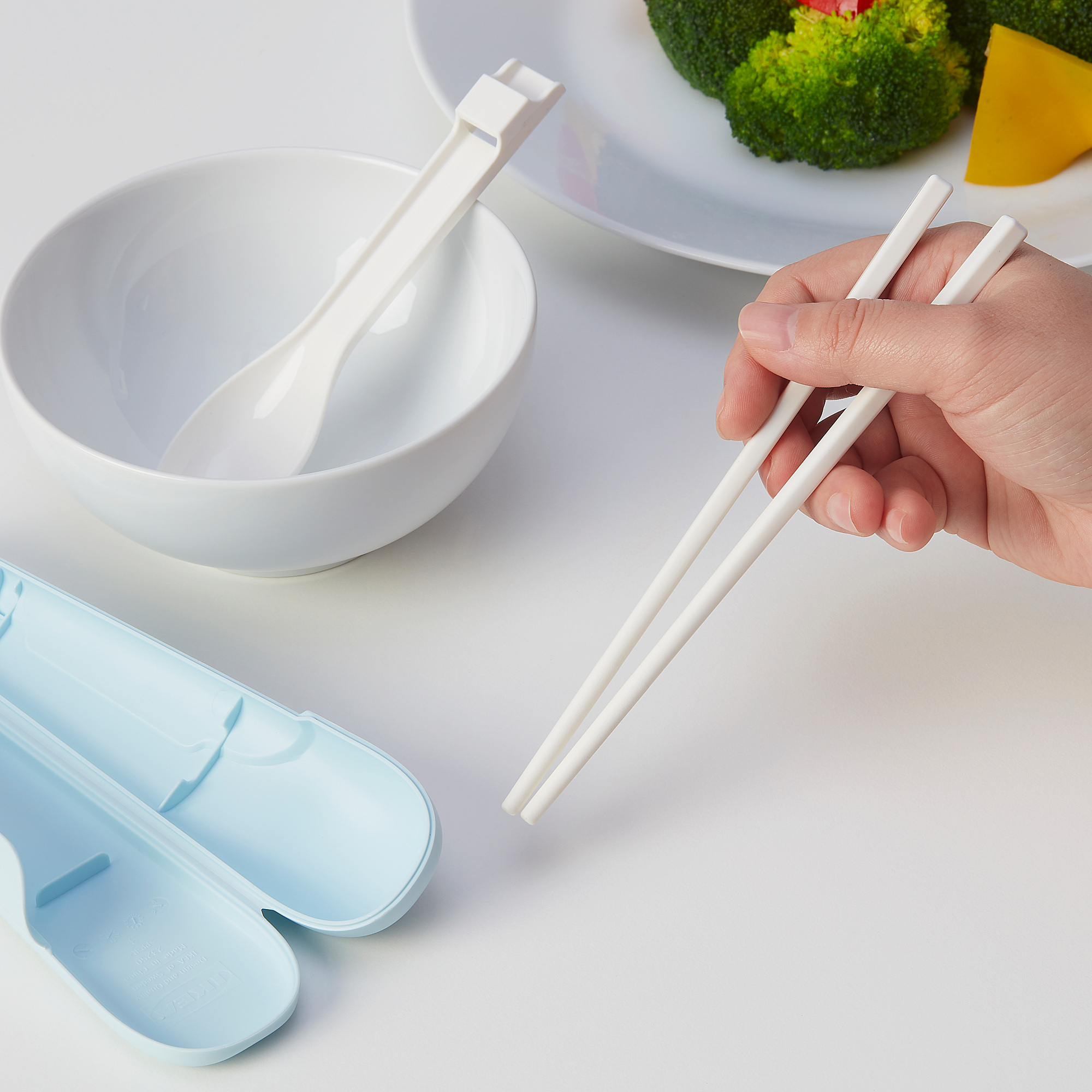 MIDDAGSGÄST Chopsticks and spoon set with case, blue IKEA