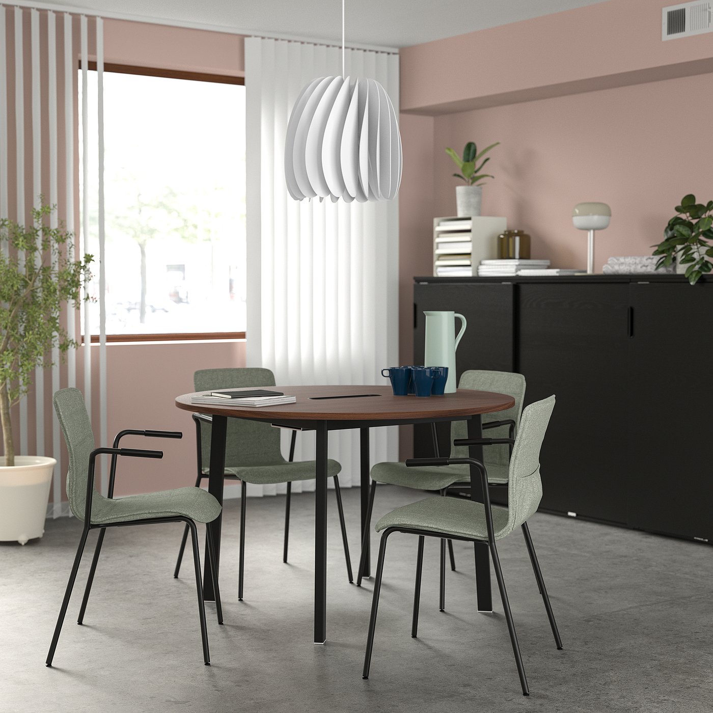 MITTZON conference table, round walnut veneer/black, 120x75 cm - IKEA
