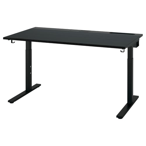 MITTZON adjustable desk in black. Rectangular top, sturdy metal legs, height adjustable.