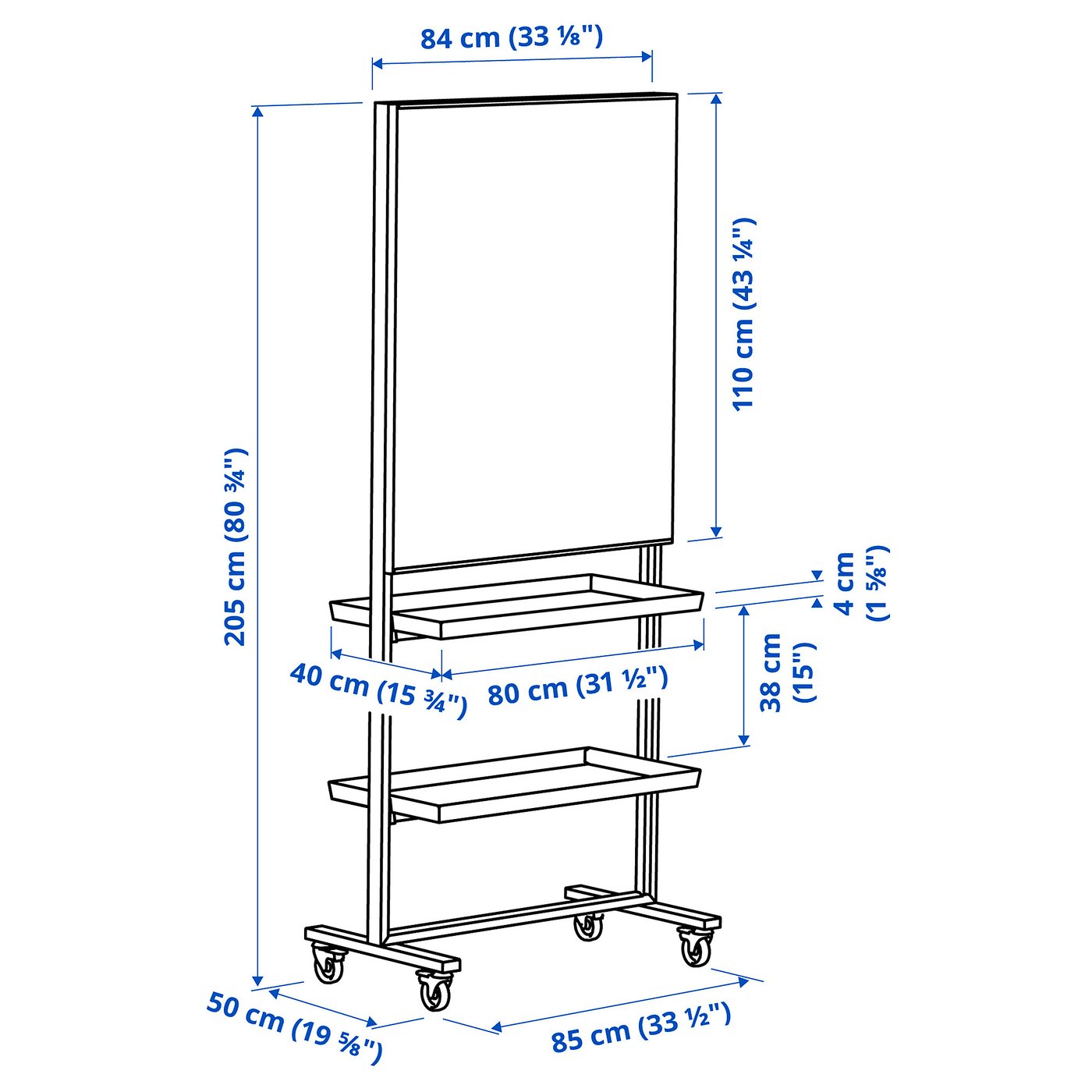 MITTZON frm w cstrs/whtbrd/disp shlf/cbl bx, white, 85x205 cm - IKEA