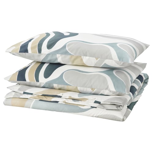 Green & white leaf duvet set, soft cotton & viscose, envelope pillowcases, button closure