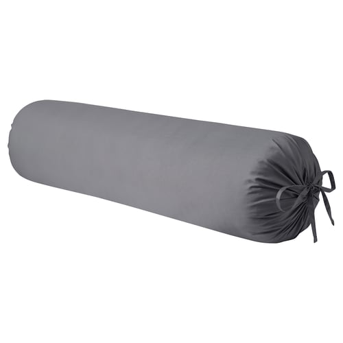 Grey cylindrical bolster pillow with a smooth, rolled design and a tied end, made from a blend of cotton and lyocell.