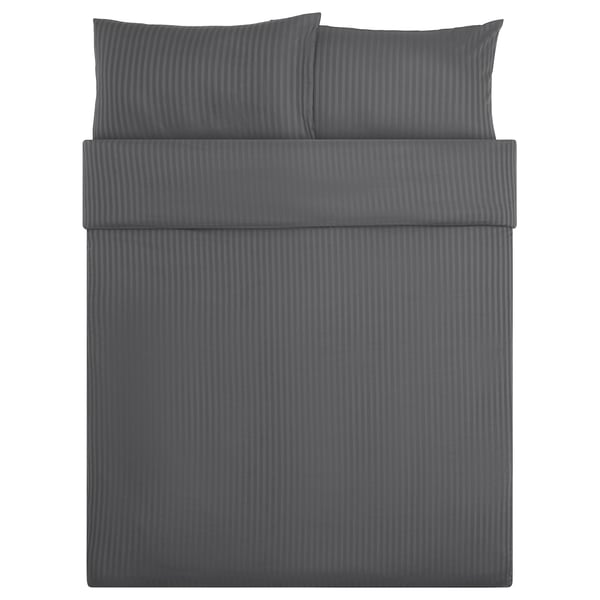 NATTJASMIN Duvet cover and 2 pillowcases, dark grey, 200x200/50x80 cm