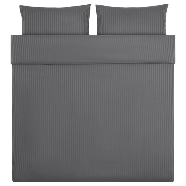 NATTJASMIN Duvet cover and 2 pillowcases, dark grey, 240x220/50x80 cm