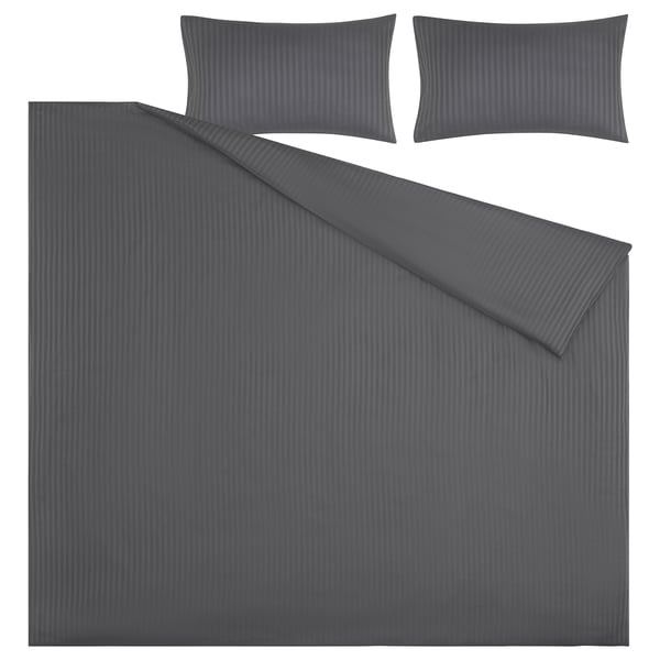 NATTJASMIN Duvet cover and 2 pillowcases, dark grey, 240x220/50x80 cm