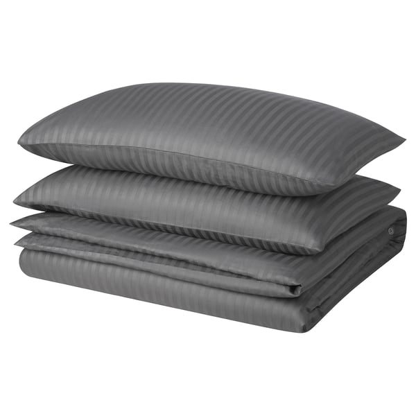 NATTJASMIN Duvet cover and 2 pillowcases, dark grey, 240x220/50x80 cm