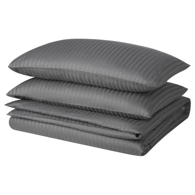 NATTJASMIN Duvet cover and 2 pillowcases, dark grey, 200x200/50x80 cm