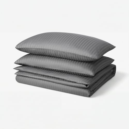 Grey NATTJASMIN striped duvet set, neatly folded. Cotton & lyocell, soft & luxurious, moisture-absorbing.