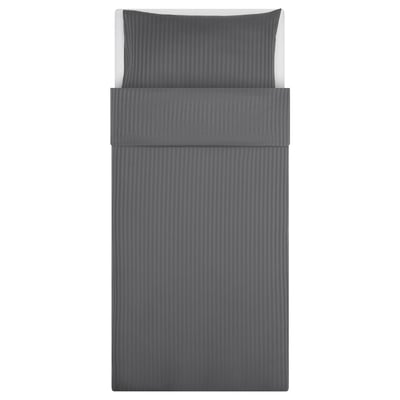 NATTJASMIN duvet set, dark grey, striped sateen fabric, cotton/lyocell blend, neatly folded in a rectangular shape.