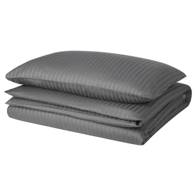 NATTJASMIN Duvet cover and pillowcase, dark grey, 150x200/50x80 cm