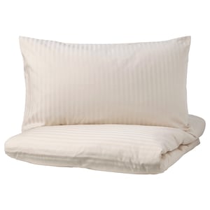Natjasmin pillowcase & duvet cover, cream, silk-like stripe.