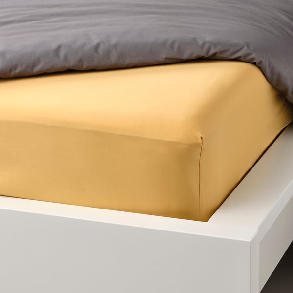 NATTJASMIN Fitted sheet, yellow, 150x200 cm