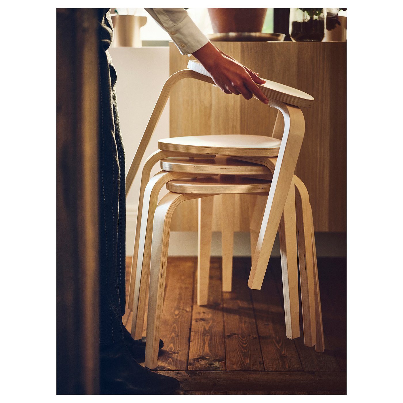 NORDEN / KYRRE table and 4 stools, white/birch, 26/89/152 cm - IKEA