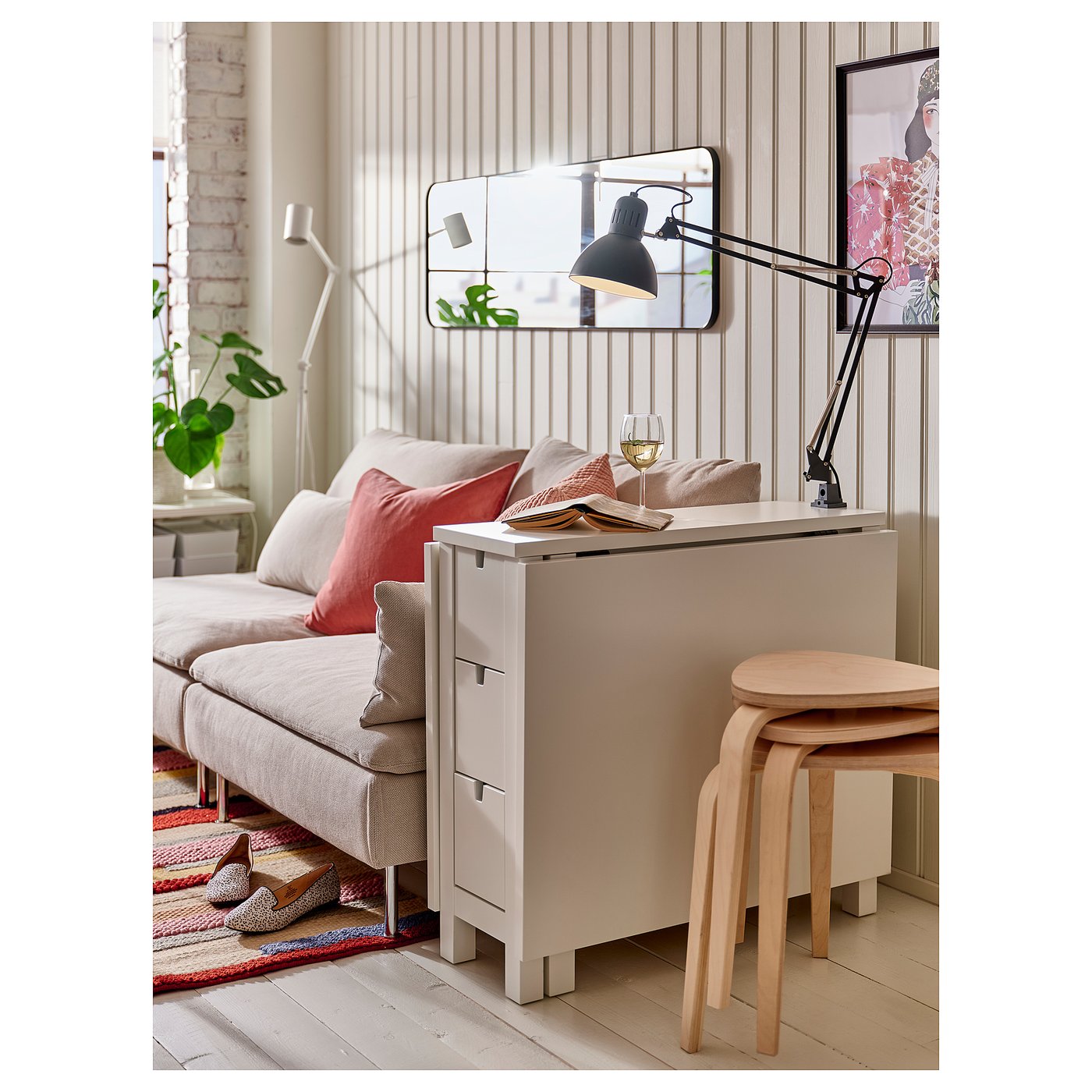 NORDEN / KYRRE table and 4 stools, white/birch, 26/89/152 cm - IKEA