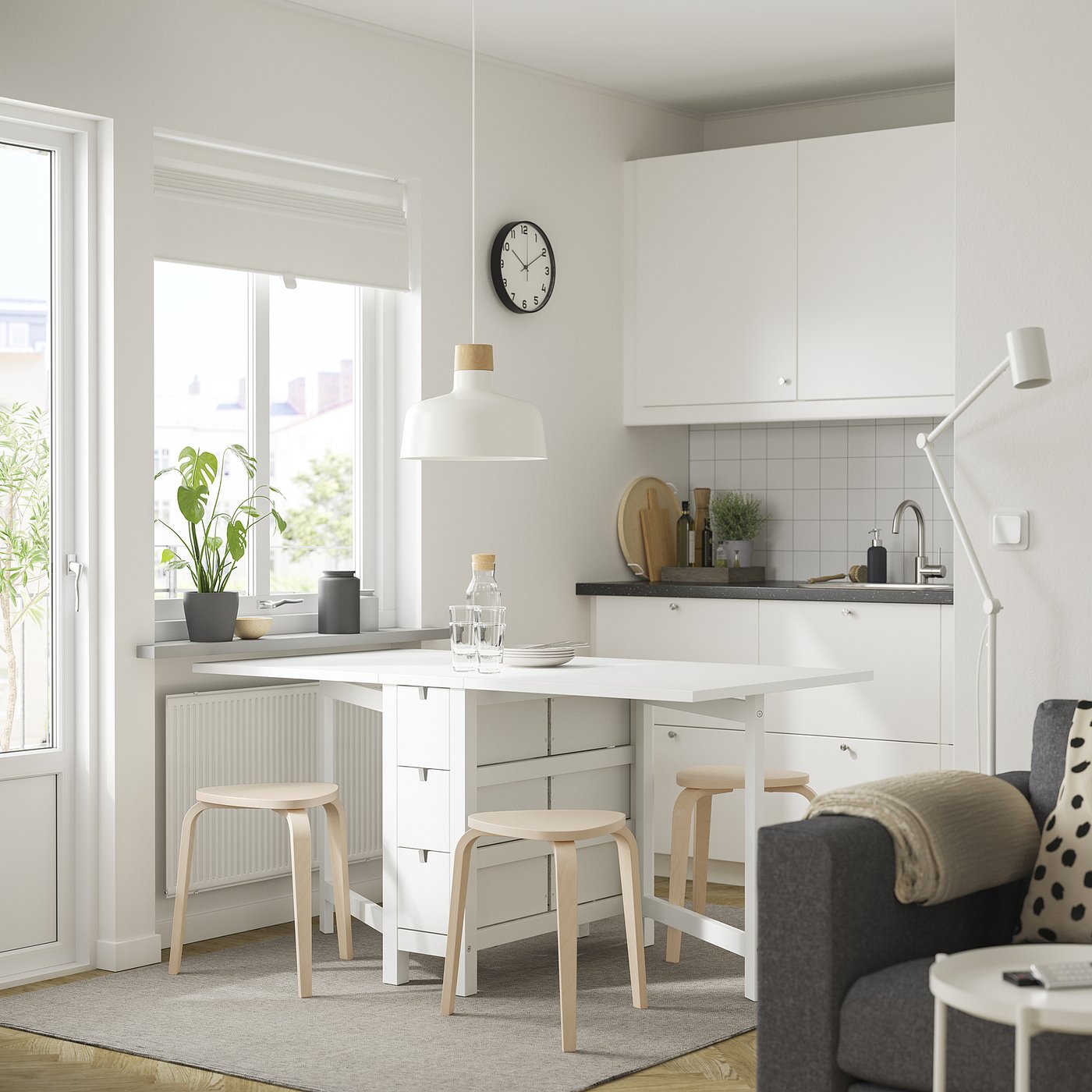 NORDEN / KYRRE table and 4 stools, white/birch, 26/89/152 cm - IKEA