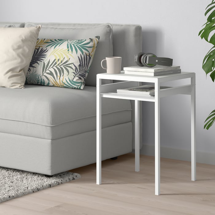 NYBODA Side table w reversible table top, light grey concrete effect