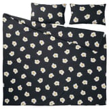 ÖGONLOCKSMAL Duvet cover and 2 pillowcases, black/white/yellow, 200x200/50x80 cm