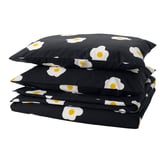 ÖGONLOCKSMAL Duvet cover and 2 pillowcases, black/white/yellow, 200x200/50x80 cm