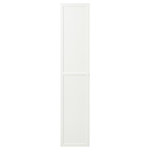 A white OXBERG cabinet door. It is rectangular with a panel design and made from fibreboard and paper foil.