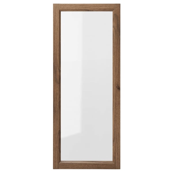 OXBERG, wooden-framed mirror, rectangular, natural wood colour, halves reflective glass panel, simple design.
