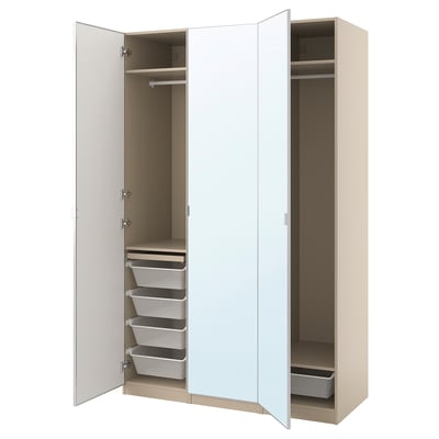 PAX / ÅHEIM Wardrobe combination, grey-beige/mirror glass, 150x60x236 cm