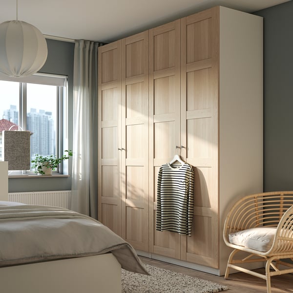 PAX / BERGSBO Wardrobe, white/white stained oak effect, 200x60x236 cm