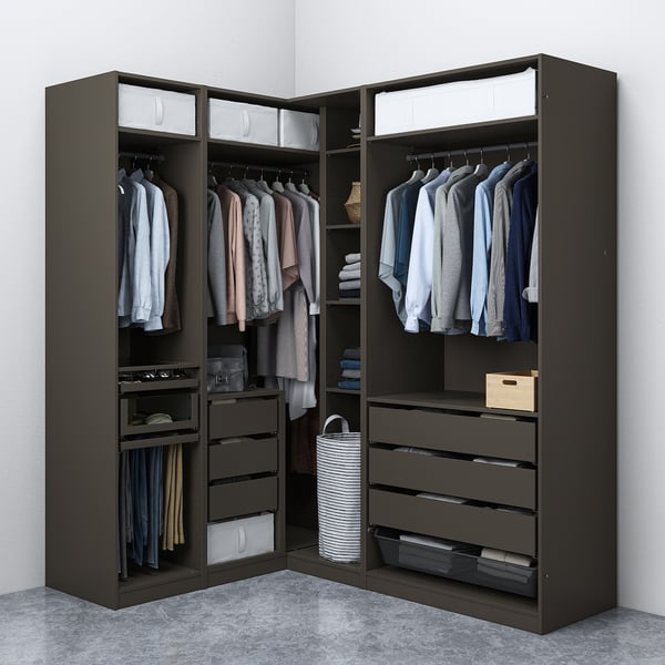 PAX Corner wardrobe, dark grey, 211/161x236 cm