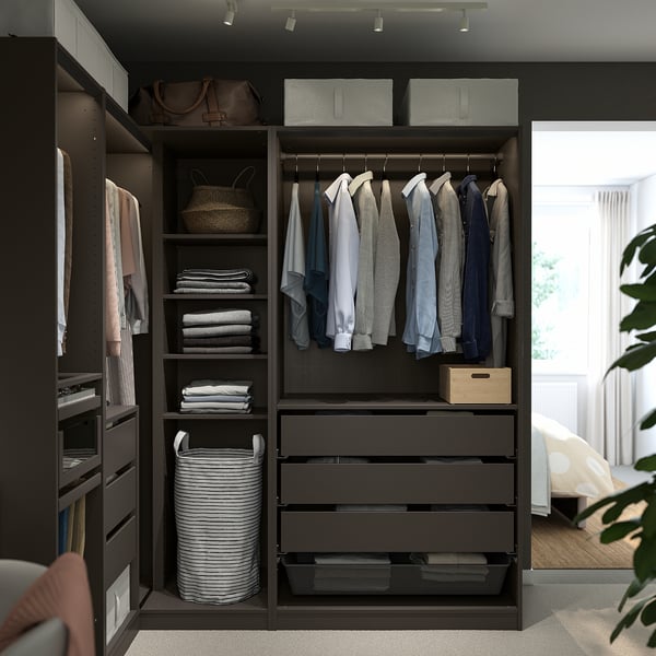 PAX Corner wardrobe, dark grey, 211/161x201 cm