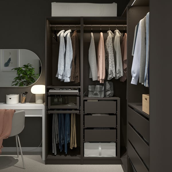 PAX Corner wardrobe, dark grey, 211/161x201 cm