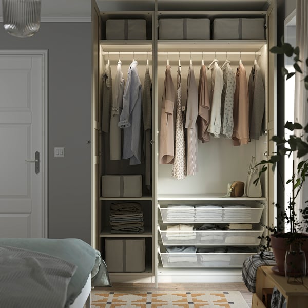 PAX / FLISBERGET Wardrobe combination, white/light beige, 150x60x236 cm
