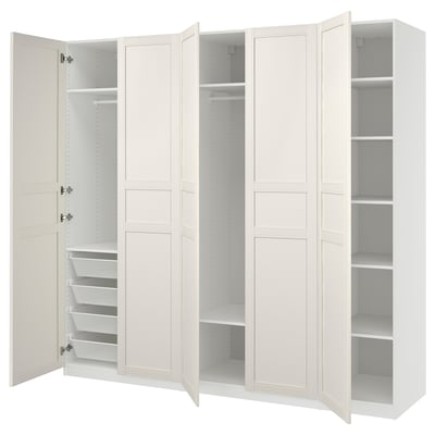 PAX / FLISBERGET Wardrobe combination, white/off-white, 250x60x236 cm