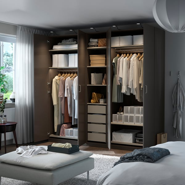 PAX / FORSAND Wardrobe combination, dark grey grey-beige/dark grey, 250x60x236 cm