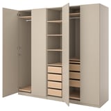 PAX / FORSAND Wardrobe combination, grey-beige/white stained oak effect grey-beige, 250x60x236 cm