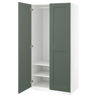 PAX / GRIMO Wardrobe combination, white/grey-green, 100x60x201 cm