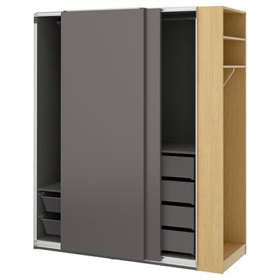 PAX / HASVIK Wardrobe combination, dark grey dark grey/oak effect, 170x66x201 cm