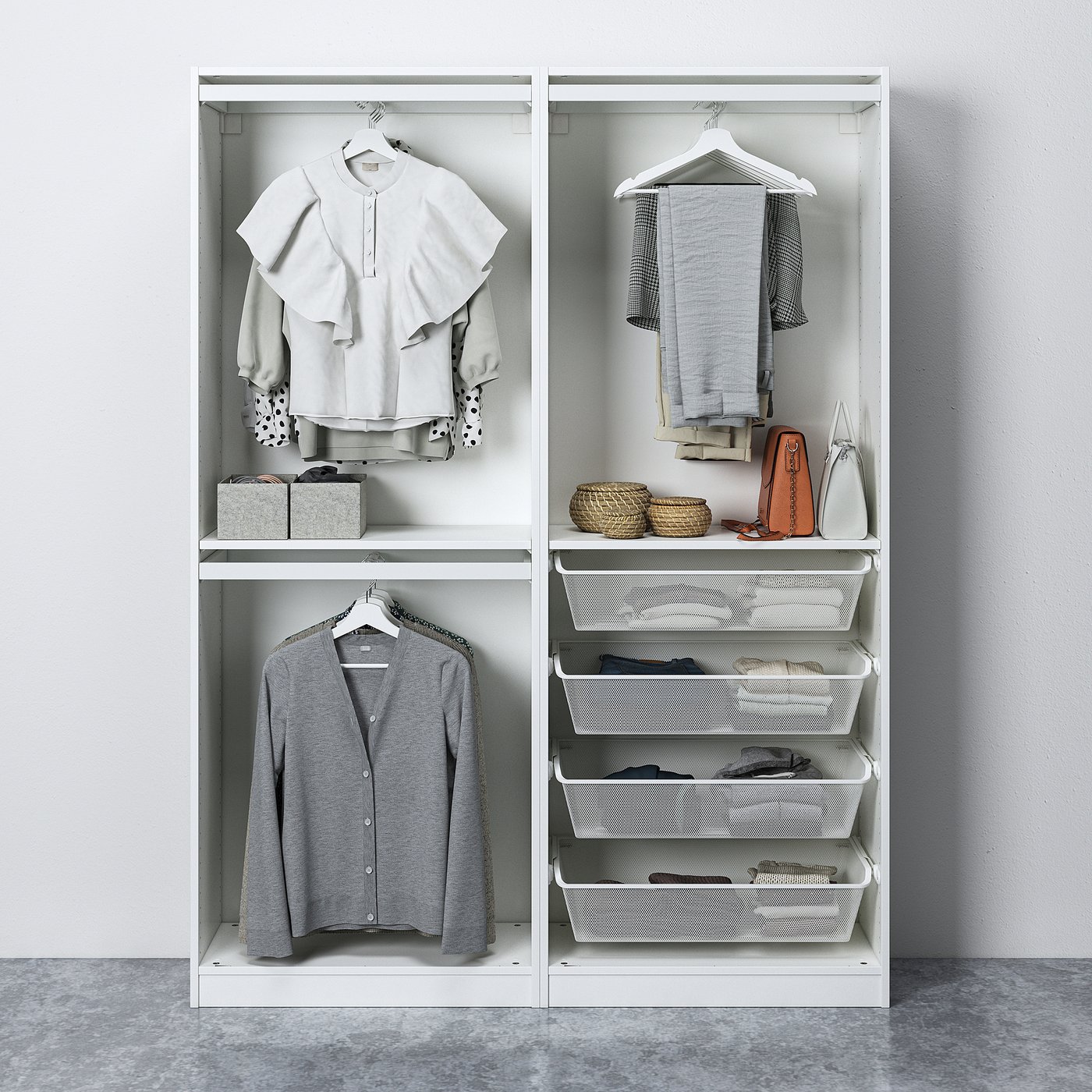 PAX / HASVIK wardrobe combination, white/white, 150x43x201 cm - IKEA