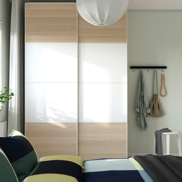 PAX / MEHAMN Wardrobe, white stained oak effect double sided/white white stained oak effect, 150x66x236 cm
