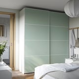 PAX / MEHAMN Wardrobe with sliding doors, white/double sided light green, 200x66x236 cm