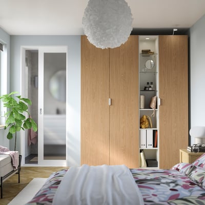 PAX / STORKLINTA Wardrobe combination, white oak effect/white, 185x60x236 cm