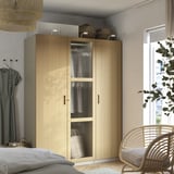 PAX / TONSTAD Wardrobe combination, grey-beige/oak veneer glass, 150x60x201 cm