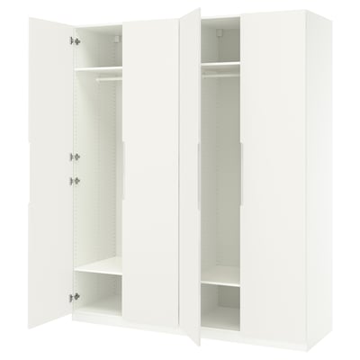 Open white wardrobe, wood.