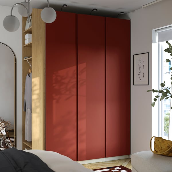 PAX / VIKANES Wardrobe, grey-beige/red-brown, 150x60x236 cm