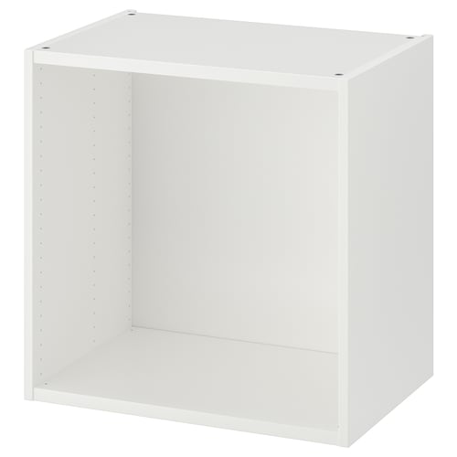 White PLATSA storage unit, square shape, minimalist design, assembled from fibreboard.